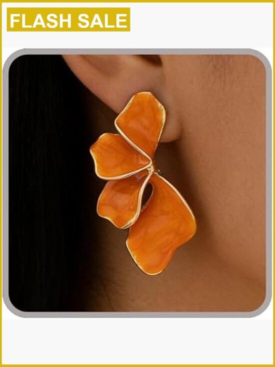 Jewelry - Statement Dangle Earrings Ginkgo Leaf Floral Chunky Large Irregular Petal